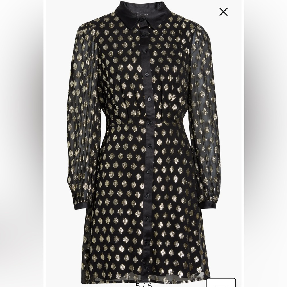 Halogen Foil Dot Empire Waist Long Sleeve Shirtdress size small